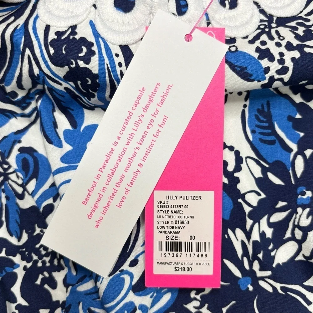 NWT Lilly Pulitzer Mila Stretch Mini Dress Low Tide Navy Pandarama Size 00 - Picture 13 of 13
